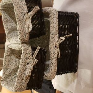 3 baskets brown with blue and brown inserts